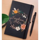 Bk Gift Kişiye Özel Çiçek Tasarımlı Siyah Defter ve Metal Versatil Kalem(0,7 Kurşun) Hediye Seti-20