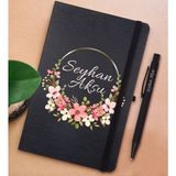 Bk Gift Kişiye Özel Çiçek Tasarımlı Siyah Defter ve Metal Versatil Kalem(0,7 Kurşun) Hediye Seti-23