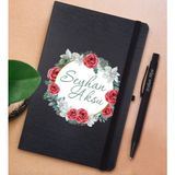 Bk Gift Kişiye Özel Çiçek Tasarımlı Siyah Defter ve Metal Versatil Kalem(0,7 Kurşun) Hediye Seti-8