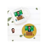 Bk Gift Kişiye Özel Coğrafya Öğretmeni Karikatürlü Beyaz Kupa Bardak Ve Yuvarlak Ahşap Bardak Altlığı Hediye Seti -2