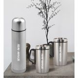 Bk Gift Kişiye Özel Deri Çantalı Krom Seyahat Termosu Ve İkili Termos Mug Hediye Seti - 1