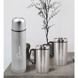 Bk Gift Kişiye Özel Deri Çantalı Krom Seyahat Termosu Ve İkili Termos Mug Hediye Seti - 2