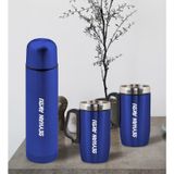 Bk Gift Kişiye Özel Deri Çantalı Mavi Seyahat Termosu Ve İkili Termos Mug Hediye Seti - 1
