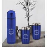 Bk Gift Kişiye Özel Deri Çantalı Mavi Seyahat Termosu Ve İkili Termos Mug Hediye Seti -5