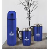 Bk Gift Kişiye Özel Deri Çantalı Mavi Seyahat Termosu Ve İkili Termos Mug Hediye Seti -7