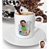 Bk Gift Kişiye Özel Erkek Balıkçı Karikatürlü Türk Kahvesi Fincanı-2 - Beyaz