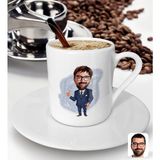 Bk Gift Kişiye Özel Erkek Ceo Karikatürlü Türk Kahvesi Fincanı-6 - Beyaz