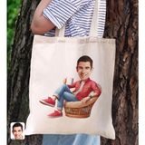 Bk Gift Kişiye Özel Erkek Karikatürlü Kanvas Bez Plaj Çantası Baskılı Omuz Çantası-1, Alışveriş Çantası, Arkadaşa Hediye