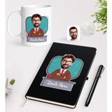 Bk Gift Kişiye Özel Erkek Öğretmen Karikatürlü Siyah Defter Kalem Kupa Seti - 3