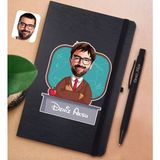Bk Gift Kişiye Özel Erkek Öğretmen Karikatürlü Siyah Defter ve Metal Versatil Kalem(0,7 Kurşun) Hediye Seti-3