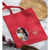 Bk Gift Kişiye Özel Fotoğraflı Anneler Günü Tasarımlı Kırmızı Kumaş Bez Çanta, Baskılı Omuz Çantası, Alışveriş Çantası, Anneler Günü Hediyesi, Anneye Hediye-1
