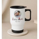 Bk Gift Kişiye Özel Fotoğraflı Babalar Günü Tasarımlı Kulplu Beyaz Çelik Bardak Termos Mug 450ML-1, Babalar Günü , Babaya
