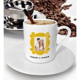 Bk Gift Kişiye Özel Fotoğraflı Friends Kapı Çerçevesi Tasarımlı Türk Kahvesi Fincanı - Beyaz