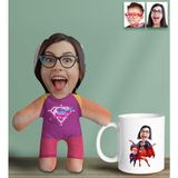 Bk Gift Kişiye Özel Fotoğraflı Pembe Süper Anne Bebek Yastık ve Kupa Bardak Seti-2, Anneye , Anneler Günü leri
