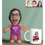 Bk Gift Kişiye Özel Fotoğraflı Pembe Süper Anne Bebek Yastık ve Kupa Bardak Seti-3, Anneye , Anneler Günü leri