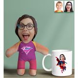 Bk Gift Kişiye Özel Fotoğraflı Pembe Süper Anne Bebek Yastık ve Kupa Bardak Seti-4, Anneye , Anneler Günü leri