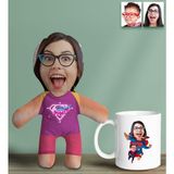 Bk Gift Kişiye Özel Fotoğraflı Pembe Süper Anne Bebek Yastık ve Kupa Bardak Seti-5, Anneye , Anneler Günü leri