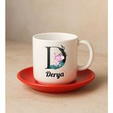 Bk Gift Kişiye Özel Harf ve İsim Tasarımlı Kırmızı Tabaklı Türk Kahvesi Fincan Takımı-1