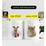 Bk Gift Kişiye Özel Iki Evcil Hayvan Karikatürlü Beyaz Kupa Bardak-3, Arkadaşa Hediye, Sevgiliye Hediye