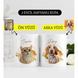 Bk Gift Kişiye Özel Iki Evcil Hayvan Karikatürlü Beyaz Kupa Bardak-6, Arkadaşa Hediye, Sevgiliye Hediye