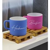 BK Gift Kişiye Özel İsimli 2’li Mavi ve Pembe Renkli Middle Çay & Kahve Fincanı-1, Arkadaşa Hediye, Sevgiliye Hediye