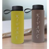 Bk Gift Kişiye Özel Isimli 2’li Sarı ve Gri Cam Matara 500ML, Sevgiliye Hediye, Isimli Cam Matara, Sevgililer Günü