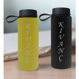 Bk Gift Kişiye Özel Isimli 2’li Siyah ve Sarı Cam Matara 500ML, Sevgiliye Hediye, Isimli Cam Matara, Sevgililer Günü