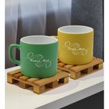 BK Gift Kişiye Özel İsimli 2’li Yeşil ve Sarı Renkli Middle Çay & Kahve Fincanı-2, Arkadaşa Hediye, Sevgiliye Hediye