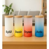 Bk Gift Kişiye Özel Isimli 4 Renk Pipetli Buzlu Cam Bardak 600ML - 1, Yeni Iş Hediyesi, Çocuklara Özel Hediye - Renkli