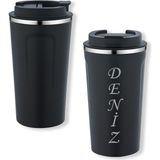 Bk Gift Kişiye Özel Isimli 5334 Siyah Paslanmaz Çelik Termos Mug 450ML, Vakumlu Termos Bardak