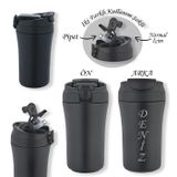 Bk Gift Kişiye Özel Isimli 5335 Paslanmaz Siyah Çelik Termos Mug 400ML, Vakumlu Termos Bardak