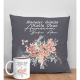 Bk Gift Kişiye Özel Isimli Anneler Günü Tasarımlı Antrasit Kırlent Yastık ve Kupa Seti, Anneye Hediye, Ev Dekorasyonu, Anneler Günü Hediyesi-9