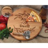 Bk Gift Kişiye Özel Isimli Bambu Ahşap Döner Tablalı Pizza Tahtası-10, Pizza Kesme Tahtası Seti, Şarküteri Tahtası, Servis Tepsisi, Ahşap Tabak, Eve Taşınma Hediyesi