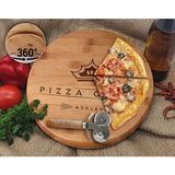 Bk Gift Kişiye Özel Isimli Bambu Ahşap Döner Tablalı Pizza Tahtası-2, Pizza Kesme Tahtası Seti, Şarküteri Tahtası, Servis Tepsisi, Ahşap Tabak, Eve Taşınma Hediyesi