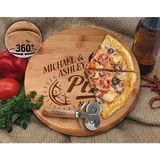 Bk Gift Kişiye Özel Isimli Bambu Ahşap Döner Tablalı Pizza Tahtası-3, Pizza Kesme Tahtası Seti, Şarküteri Tahtası, Servis Tepsisi, Ahşap Tabak, Eve Taşınma Hediyesi
