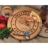 Bk Gift Kişiye Özel Isimli Bambu Ahşap Döner Tablalı Pizza Tahtası-5, Pizza Kesme Tahtası Seti, Şarküteri Tahtası, Servis Tepsisi, Ahşap Tabak, Eve Taşınma Hediyesi