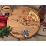 Bk Gift Kişiye Özel Isimli Bambu Ahşap Döner Tablalı Pizza Tahtası-6, Pizza Kesme Tahtası Seti, Şarküteri Tahtası, Servis Tepsisi, Ahşap Tabak, Eve Taşınma Hediyesi
