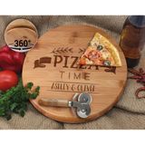 Bk Gift Kişiye Özel Isimli Bambu Ahşap Döner Tablalı Pizza Tahtası-8, Pizza Kesme Tahtası Seti, Şarküteri Tahtası, Servis Tepsisi, Ahşap Tabak, Eve Taşınma Hediyesi