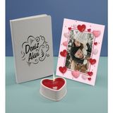 Bk Gift Kişiye Özel Isimli Beyaz Defter Dekoratif Çerçeve ve Kalp Taş Obje Kokulu Mum Hediye Seti-4, Sevgiliye Hediye, Arkadaşa Hediye