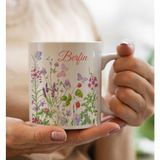 Bk Gift Kişiye Özel Isimli Çiçek Tasarımlı Beyaz Kupa Bardak- 12, Arkadaşa Hediye, Sevgiliye Hediye, Doğum Günü Hediyesi