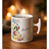 Bk Gift Kişiye Özel Isimli Çiçek Tasarımlı Hammer Kulplu Beyaz Kupa Bardak-8, Arkadaşa Hediye, Sevgiliye Hediye, Doğum Günü Hediyesi