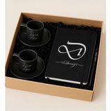 Bk Gift Kişiye Özel İsimli Defter, Kalem ve 2'li Kahve Fincanı Hediye Seti-1 Öğretmene Hediye - 0 - Siyah