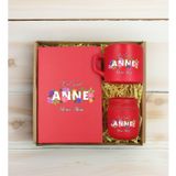 Bk Gift Kişiye Özel Isimli Dtf Anne Temalı Kırmızı Defter & Kahve Fincanı & Mum Hediye Seti-3, Anneye Hediye, Anneler Günü Hediyesi