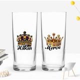 Bk Gift Kişiye Özel Isimli Dtf Kral Kraliçe Tasarımlı Ikili Rakı Bardağı Seti, Arkadaşa Hediye, Sevgiliye Hediye - Renk - Renkli