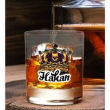 Bk Gift Kişiye Özel Isimli Dtf Kral Tacı Tasarımlı Viski Kadehi, Arkadaşa Hediye, Sevgiliye Hediye - Renk - Renkli