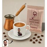 Bk Gift Kişiye Özel Isimli Evin Reisi Tasarımlı Türk Kahvesi Fincanı & Bakır Cezve & Türk Kahvesi Seti-4, Arkadaş Hediye, Sevgiliye Hediye - Renk - Renkli