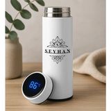 Bk Gift Kişiye Özel Isimli Filtreli Dijital Göstergeli Beyaz Çelik Termos-2