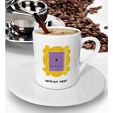 Bk Gift Kişiye Özel Isimli Friends Kapı Çerçevesi Tasarımlı Türk Kahvesi Fincanı - Model 2 - Beyaz