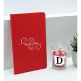 Bk Gift Kişiye Özel Isimli Kırmızı Defter ve Cam Bardakta Kalp Figürlü Kokulu Mum Hediye Seti-3, Sevgiliye Hediye, Arkadaşa Hediye