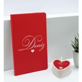 Bk Gift Kişiye Özel Isimli Kırmızı Defter ve Kalp Taş Obje Kokulu Mum Hediye Seti-1, Sevgiliye Hediye, Arkadaşa Hediye